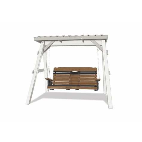 Vinyl A-Frame & Roof with 5' High Curve Back Settee Swing - AFV84, AFROOF4886, HCBSS6000