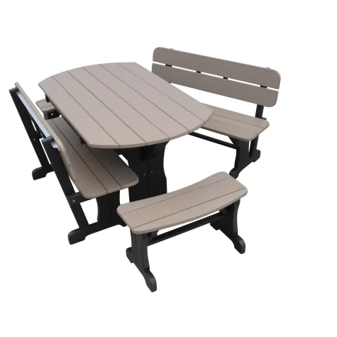 5' Oval Table (OT3360) with 2 - 4' Straight Bench with Back (BWB1548) & 2 - 30" Curved Bench (BC1230)